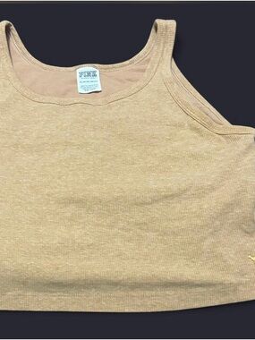 PINK Victoria's Secret Ribbed Cropped Tank Top in Tan